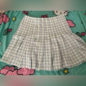 Brandy Melville White and Light Blue Plaid Skater Skirt